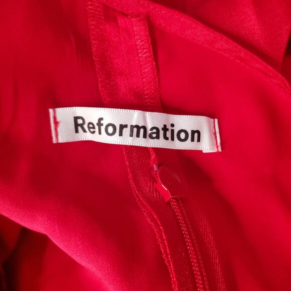 Reformation Justine 100% Silk High Slit One Shoulder Midi Dress Cherry Red 4 - Picture 8 of 9